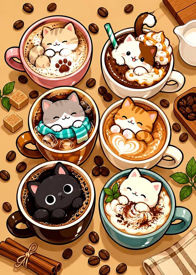 Cute Cats in Coffee Cups