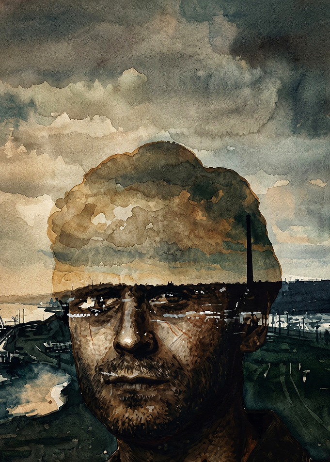 Man City Double Exposure Watercolor