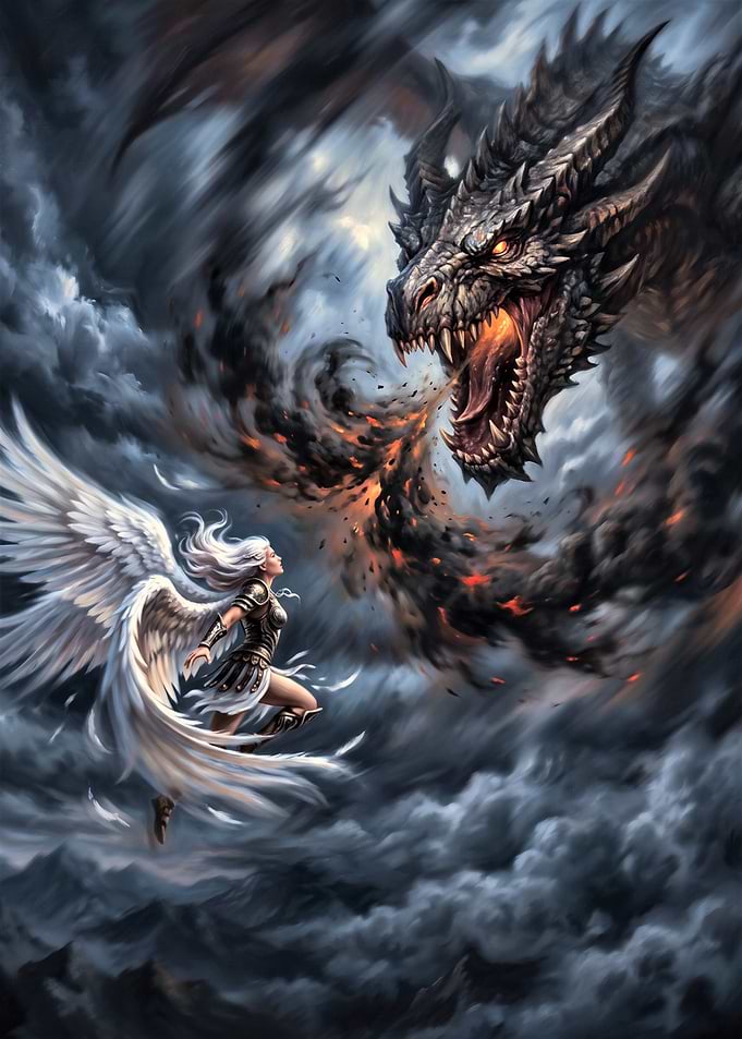 Angel Confronting a Fire-Breathing Dragon