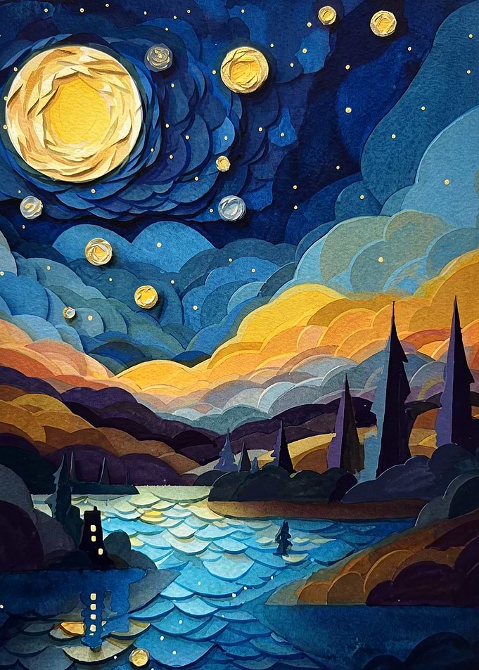 Starry Night Papercut Art Poster