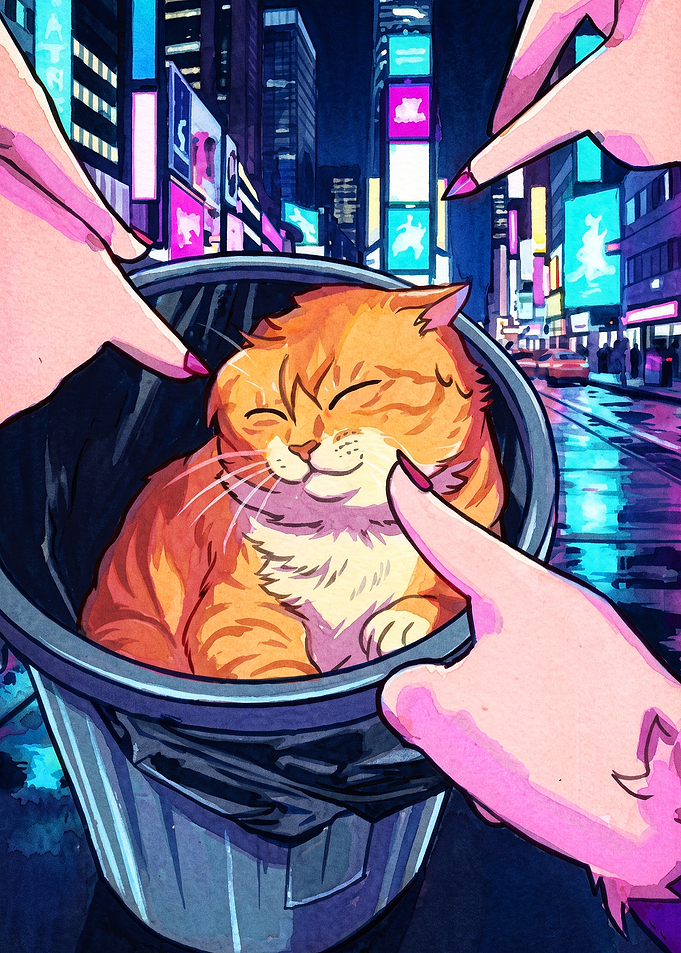 Cat Meme Cyberpunk Retro Poster