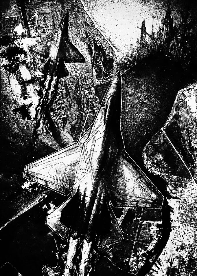 F-22 Raptor Aerial Combat Illustration