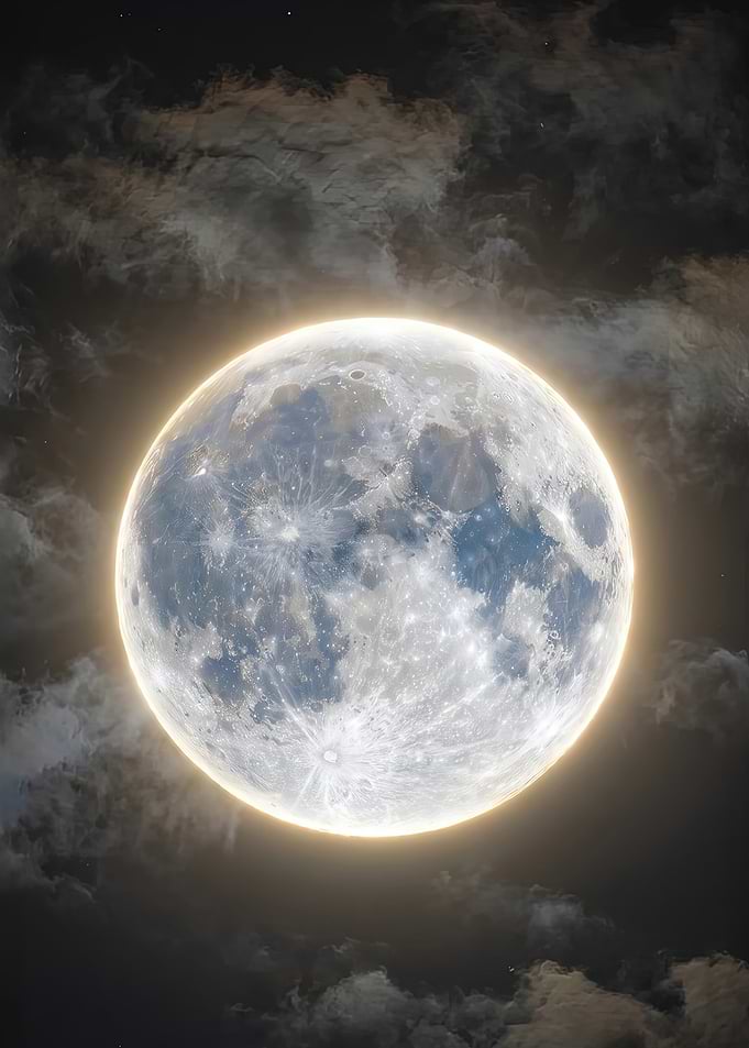 Glowing Full Moon in Night Sky