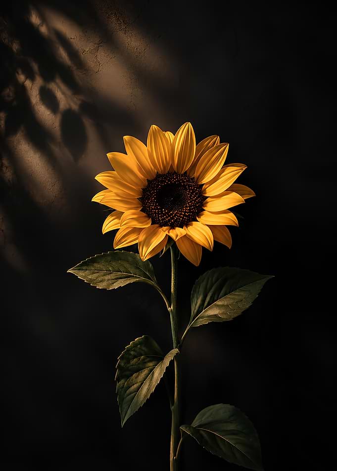 Single Sunflower Against Dark Background