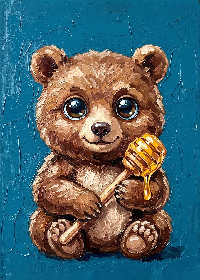 Cute Bear Cub with Honey Dipper
