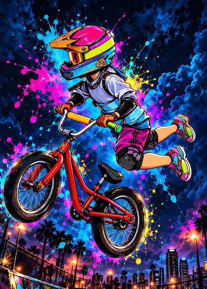 Vibrant BMX Rider Performing Aerial Trick