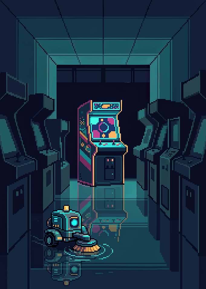 Pixel Art Arcade Cleaning Robot