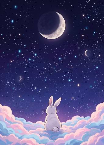 Bunny Moon Night Sky Aesthetic Art