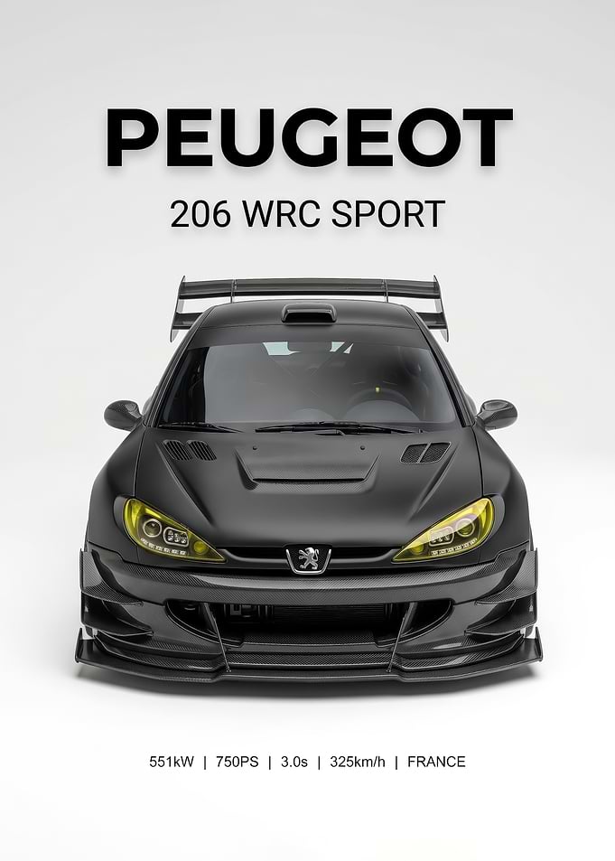white background minimalist 206 wrc black Sport Poster
