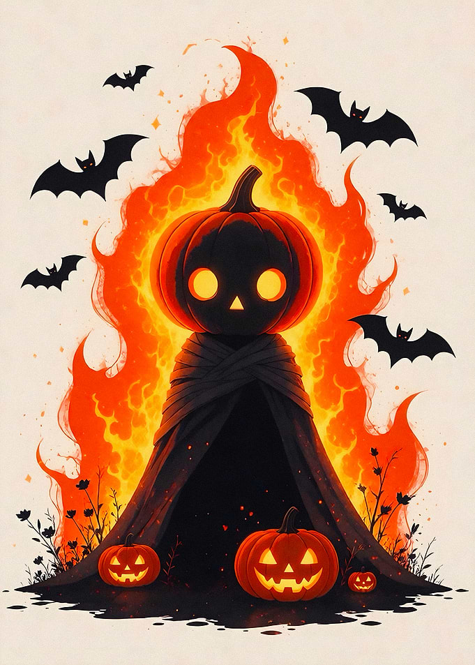 Cute Pumpkin Ghost in Fire