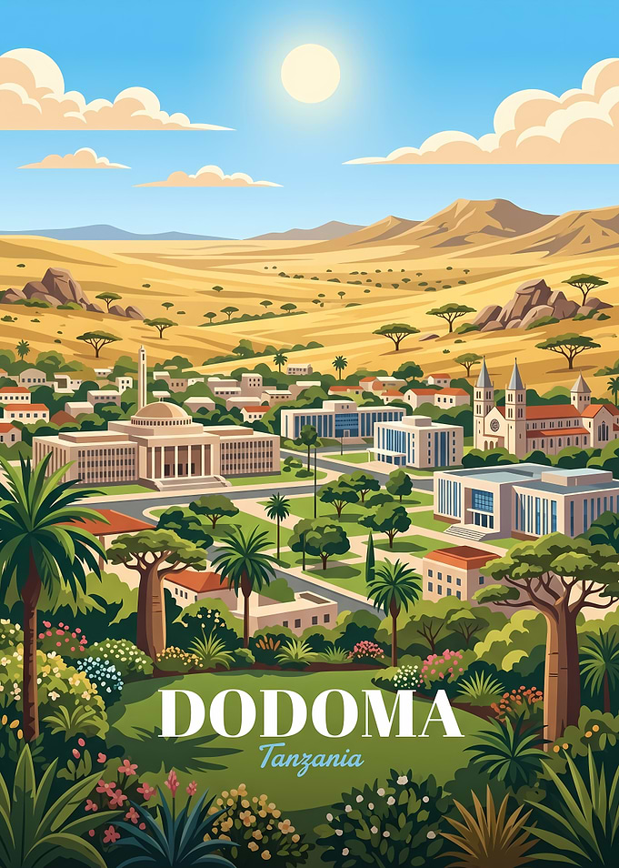 Dodoma Tanzania Travel Poster Illustration