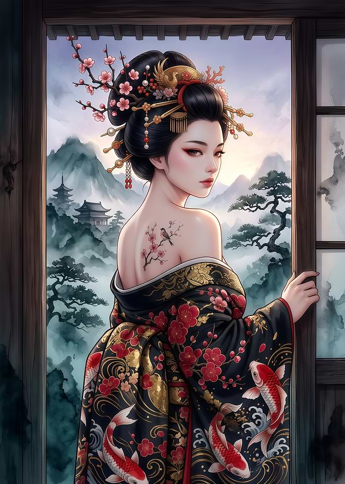 Elegant Geisha in Traditional Kimono