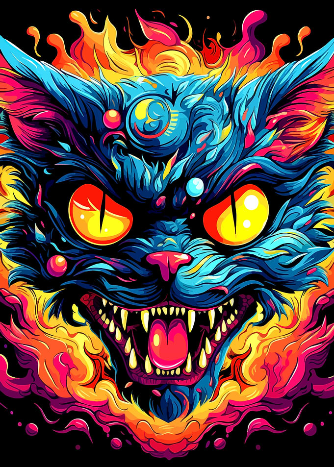Fiery Neon Cat Portrait