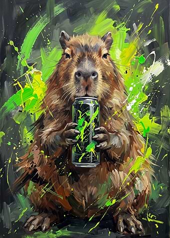 Capybara Drinking Energy Drink