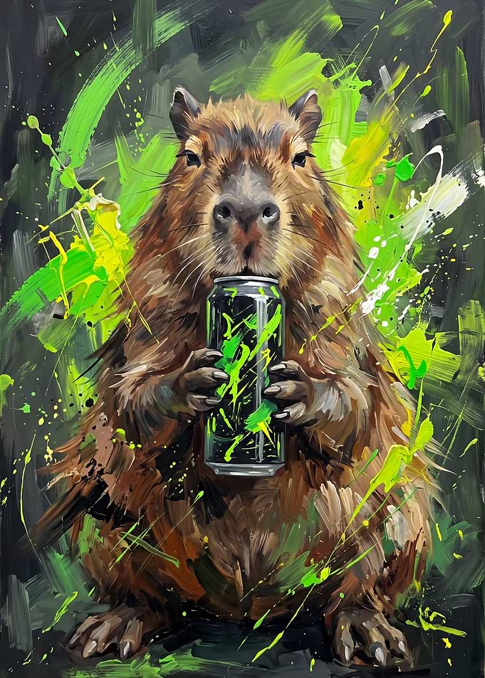 Capybara Drinking Energy Drink