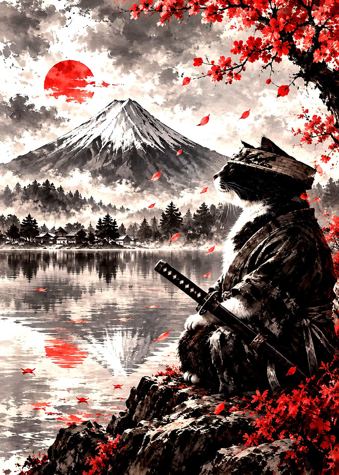 Samurai Cat at Mount Fuji