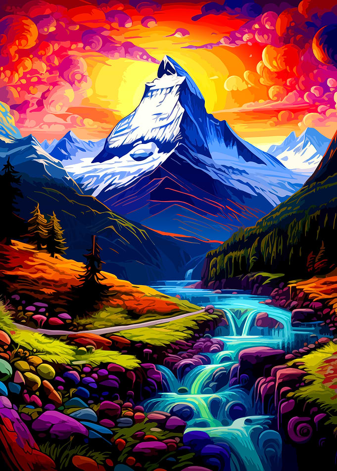 Vibrant Psychedelic Matterhorn Mountain Landscape