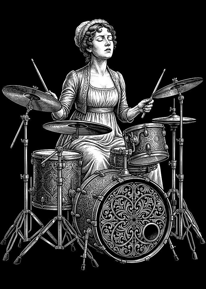 Jane Austen Lady Drummer Illustration