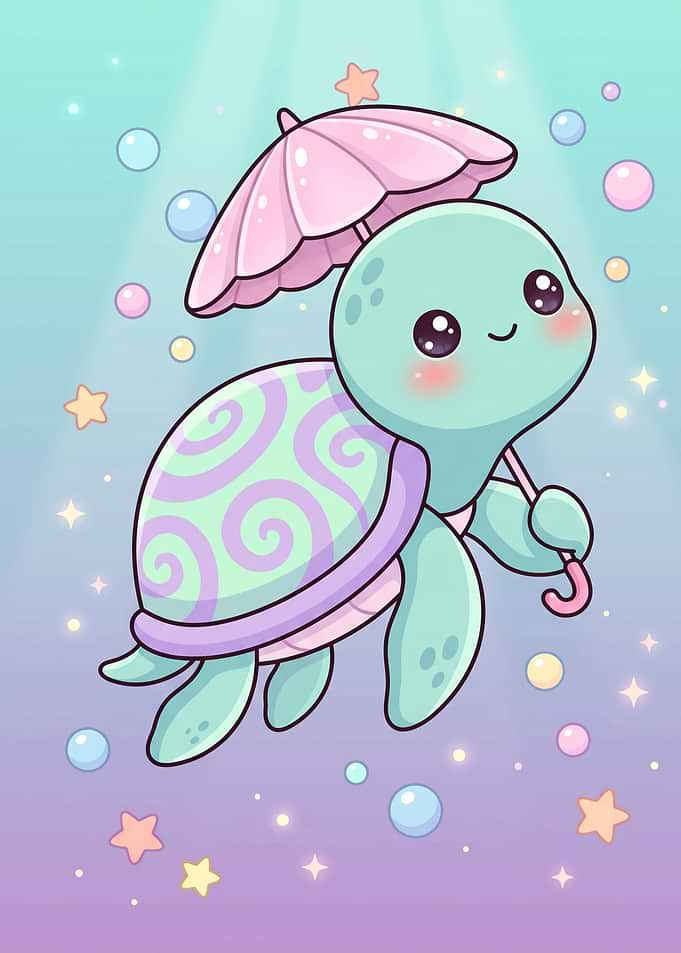 Cute Kawaii Turtle with Umbrella
