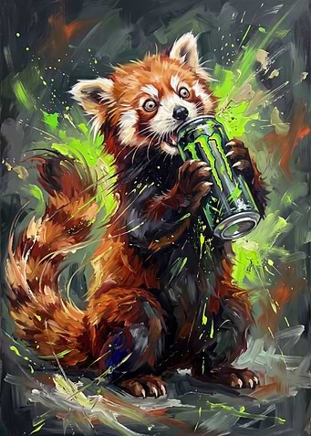 Red Panda Drinking Monster Energy Drink