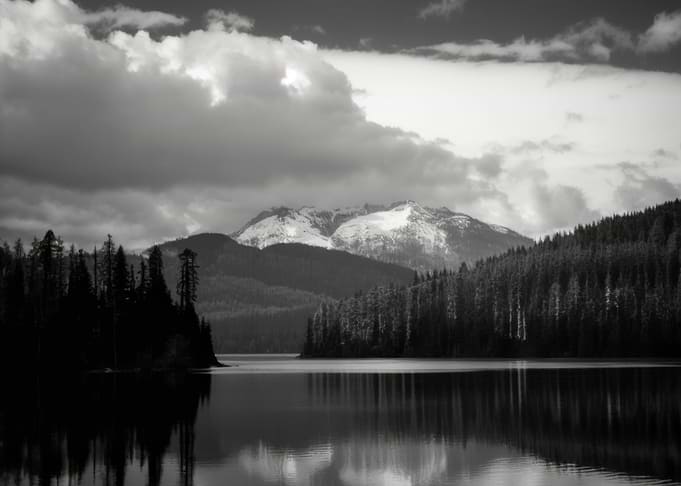 Black and White Mountain Lake Landscape