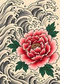 Peony Waves – Crimson Irezumi Tattoo Art