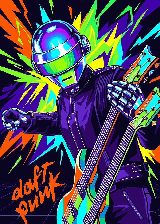 Daft Punk Neon Guitarist Illustration