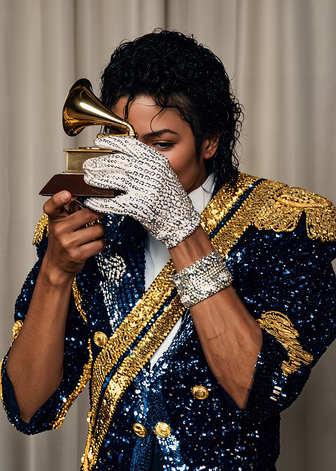 Michael Jackson Holding Grammy Award