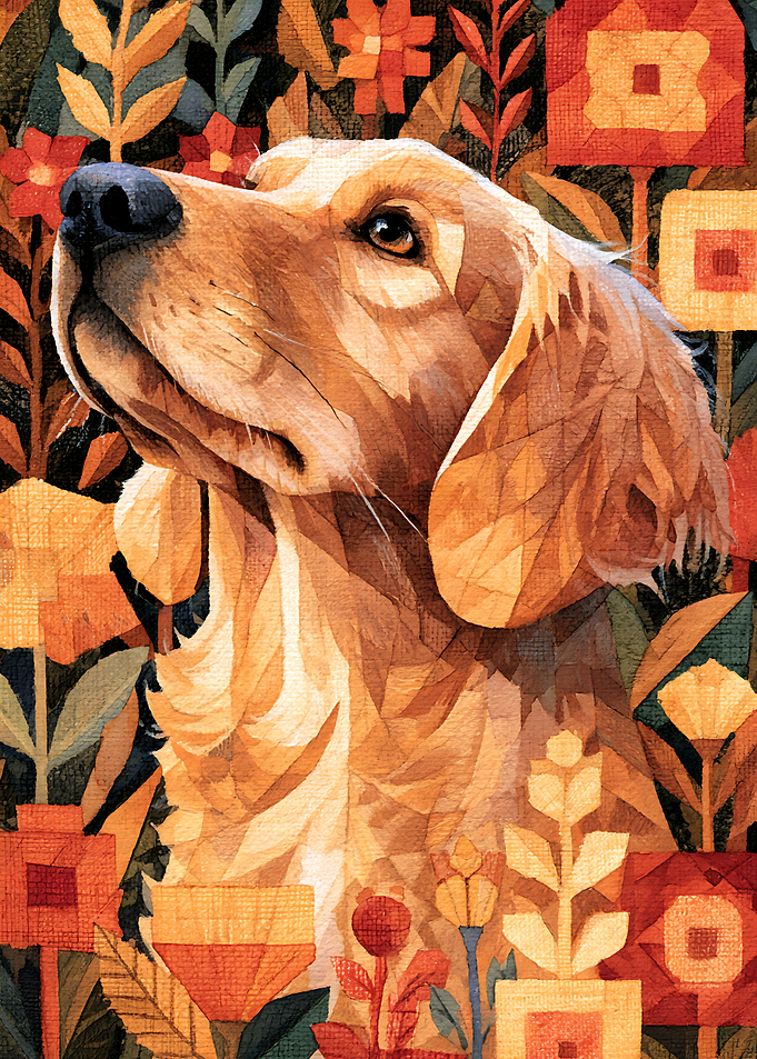 Golden Retriever in Geometric Garden