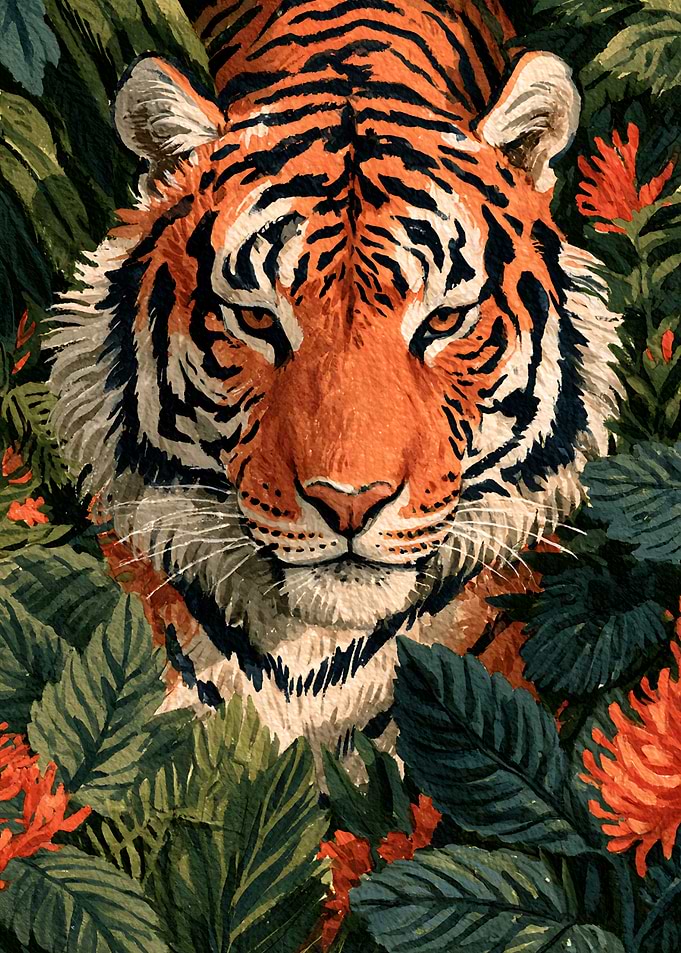 Tiger in the Jungle Painting