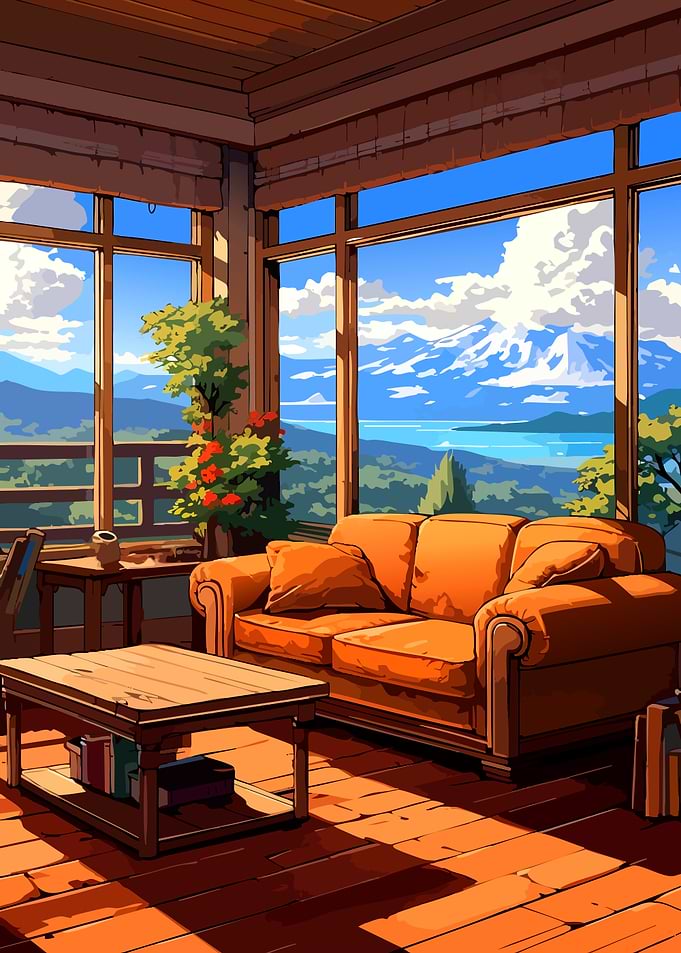 Cozy Living Room with Mountain View
