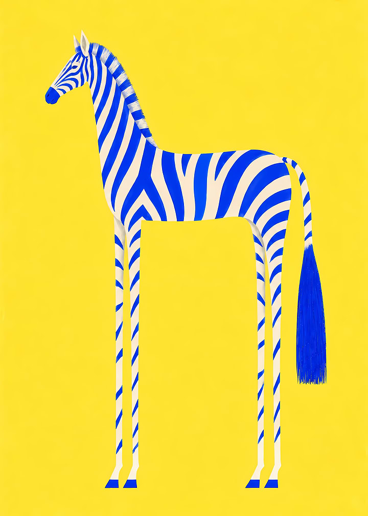 Stylized Blue and White Zebra Art