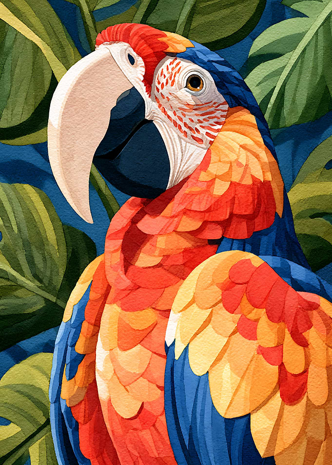 Vibrant Macaw in Tropical Foliage