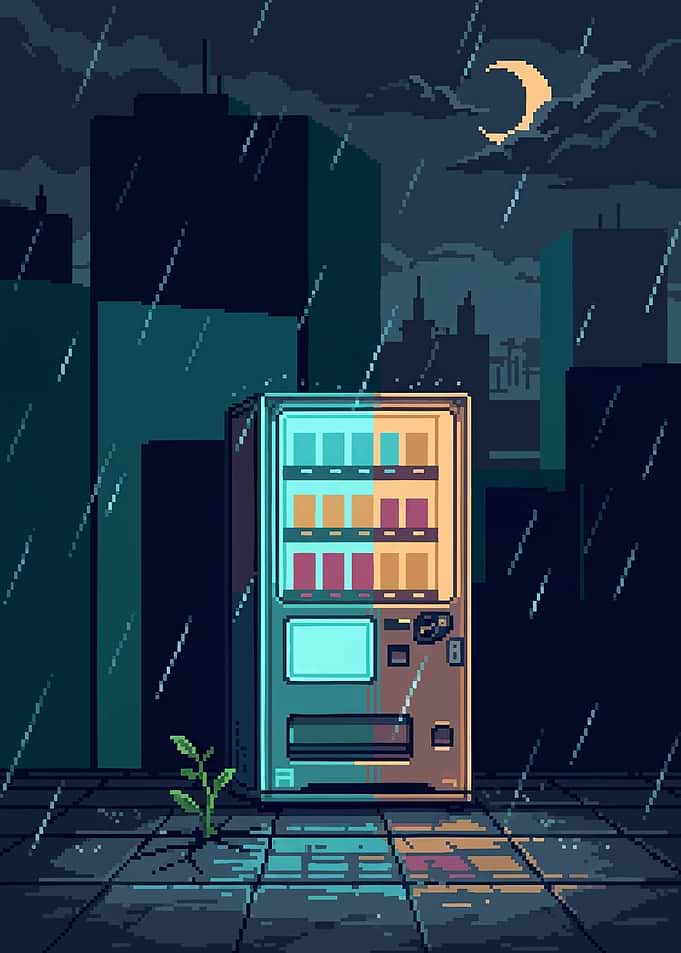 Pixel Art Vending Machine in Rain