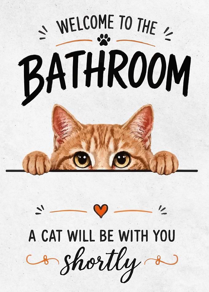 Funny Bathroom Cat Sign