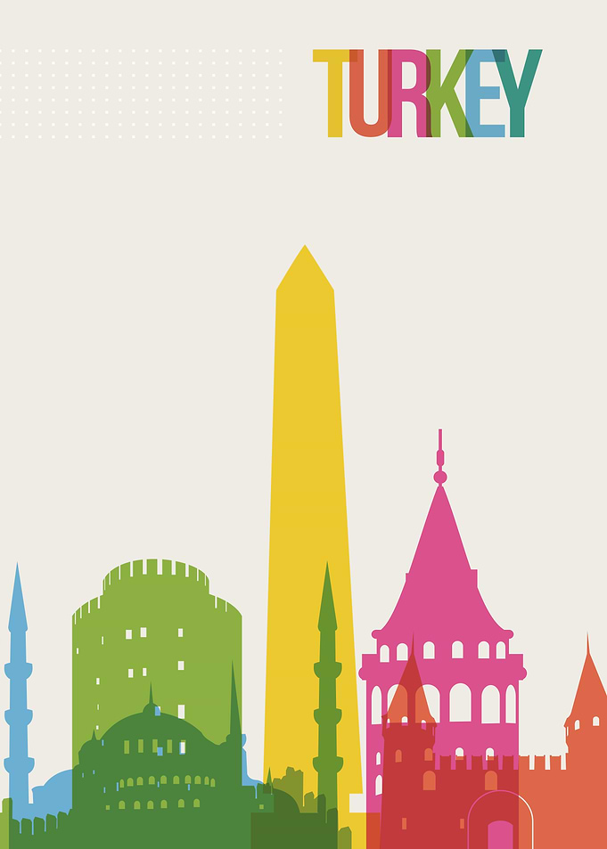 Colorful Turkey Cityscape Skyline Poster