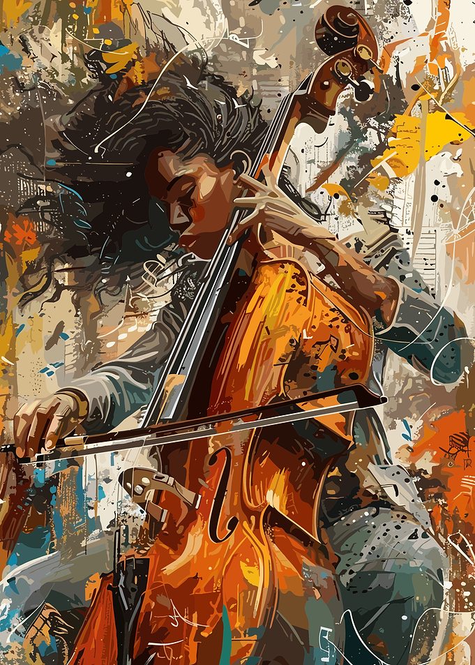 Abstract Cello Player Painting