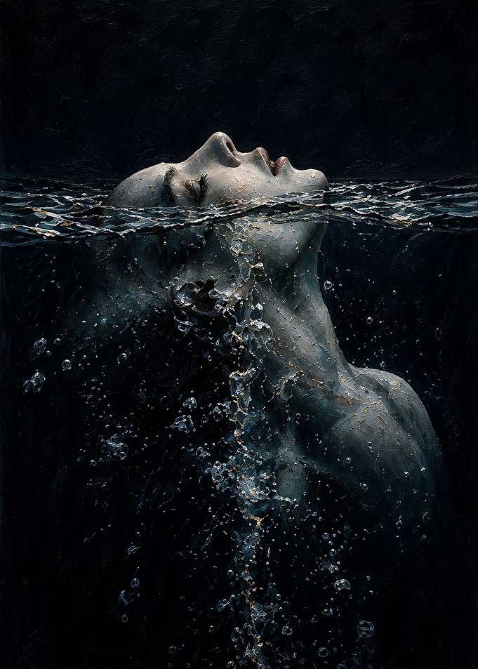 Woman emerging from dark water