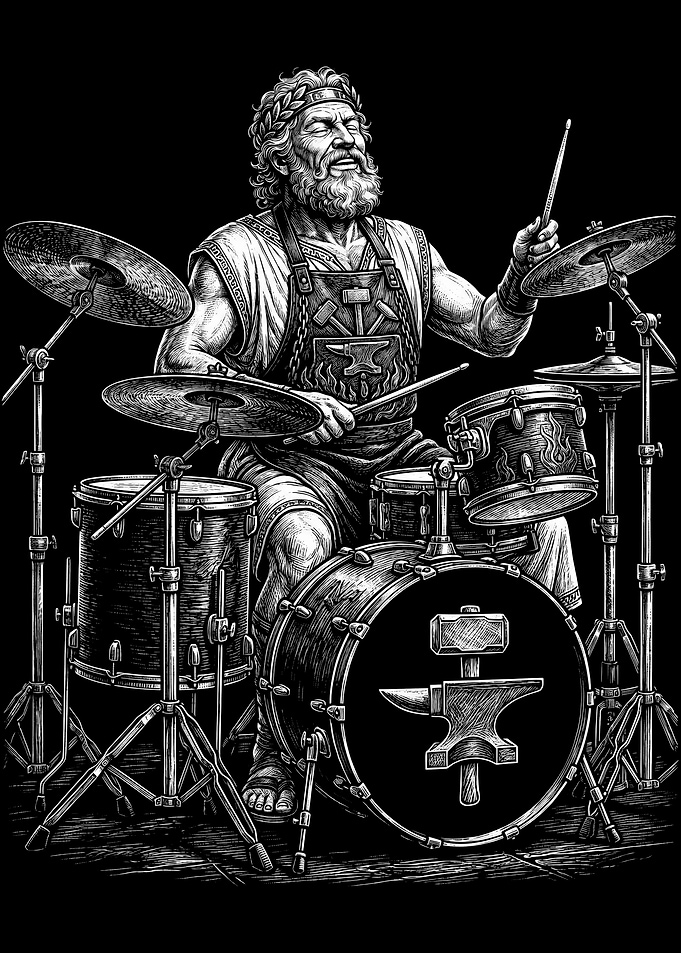 Hephaestus Playing Drums