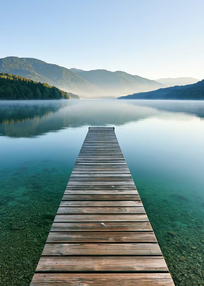 Where Silence Begins - Wooden Pier on Misty Lake