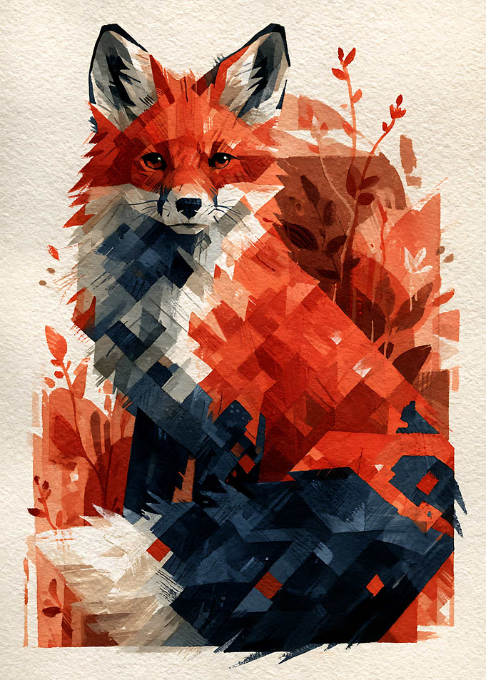 Abstract Geometric Red Fox Portrait