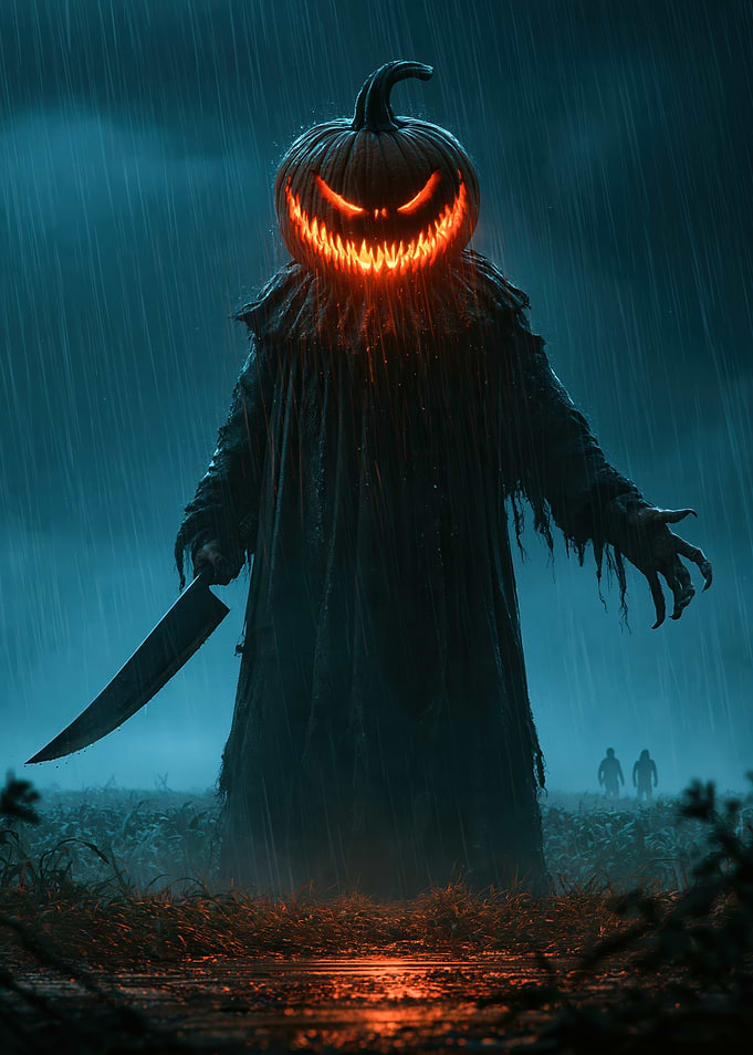 Sinister Pumpkin-Headed Halloween Slasher