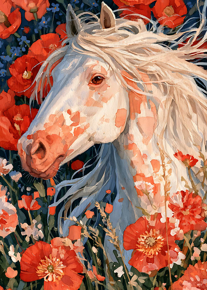 White Horse in Poppy Field