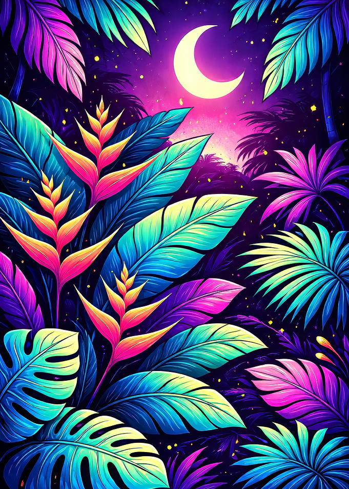 Neon Tropical Night Jungle