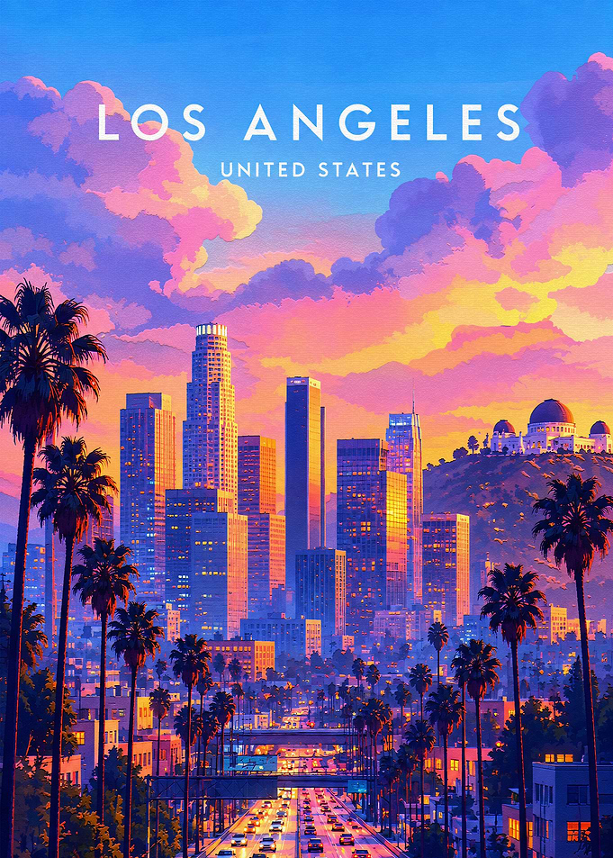 Los Angeles Sunset Cityscape Poster