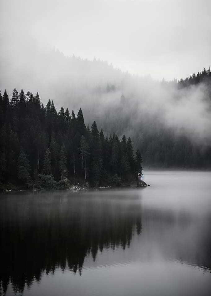 Misty Forest Lake Reflection