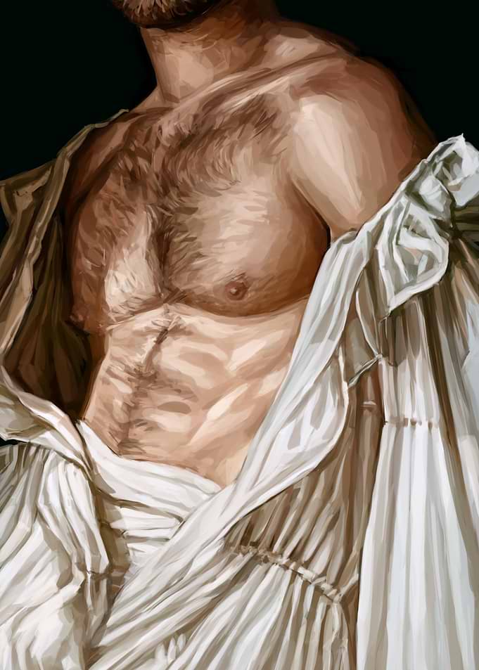 Muscular Man in Romantic White Shirt