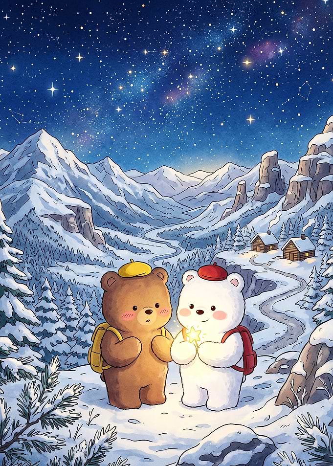 Cute Bears Stargazing Fantasy Art