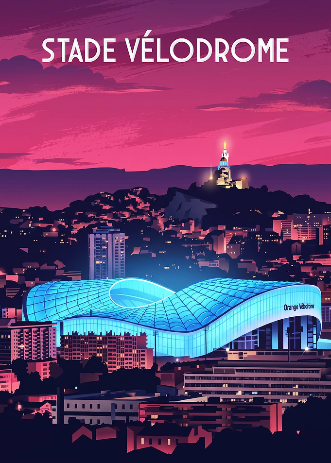 Stade Vélodrome Marseille Night Poster