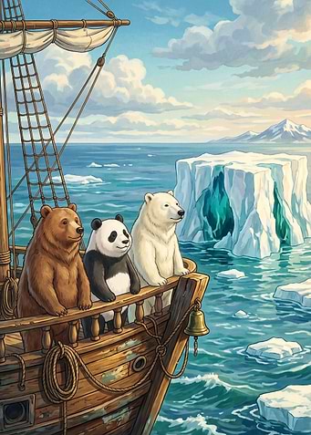 Bears On Ship Iceberg Fantasy Art
